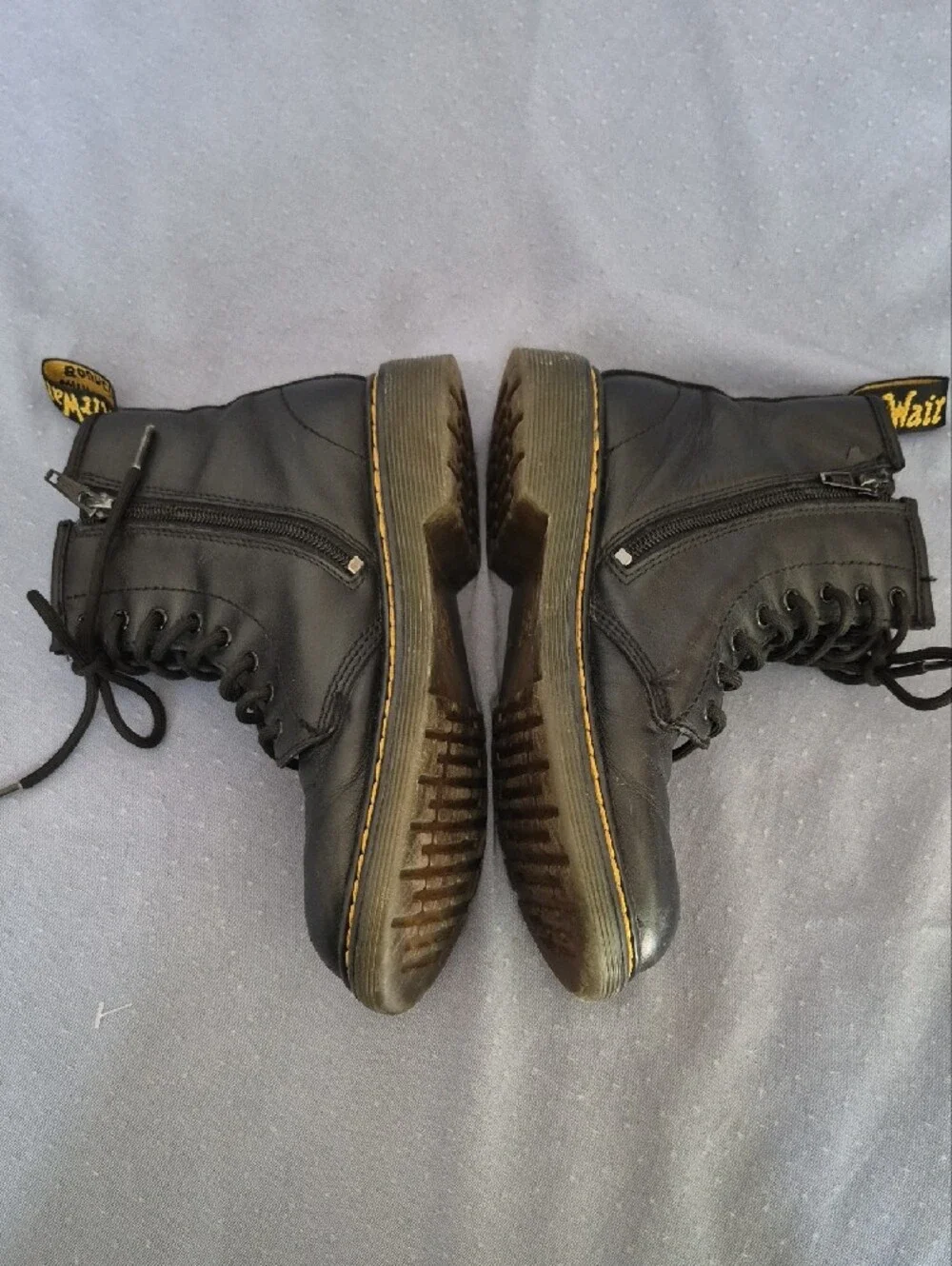 Dr. Martens Black Leather Zip & Lace-Up Combat Boots Youth 3 Grunge Punk Classic
